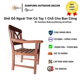 Ghế Đơn Sân Vườn SUNFURN Gỗ Tràm Solid - Ghế Bench 1 Chỗ Ngồi Ban công, Chống Mối Mọt, Thiết Kế Tối Giản Cho Quán Cafe 3