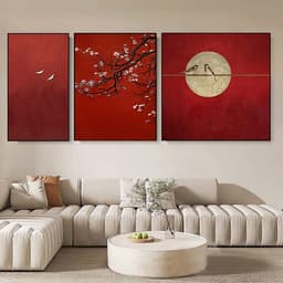 Bộ 3  tranh treo tường in canvas tone đỏ theo yêu cầu 1