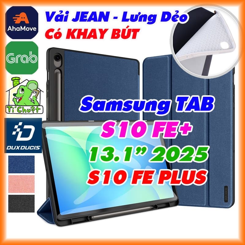 [DUX DUCIS-Có Khay Bút] Bao Da MTB Samsung Tab S10 FE+ / S10 FE PLUS 13.1" 2025 DOMO Series Lưng Dẻo Vải Jean Chính Hãng