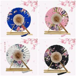 Quạt Xếp Tròn Cổ Phong Nan Gỗ - Quạt Gấp Gọn Vòng Tròn Họa Tiết Cổ Trang Trung Hoa Nhật Bẩn Cầm Tay 4