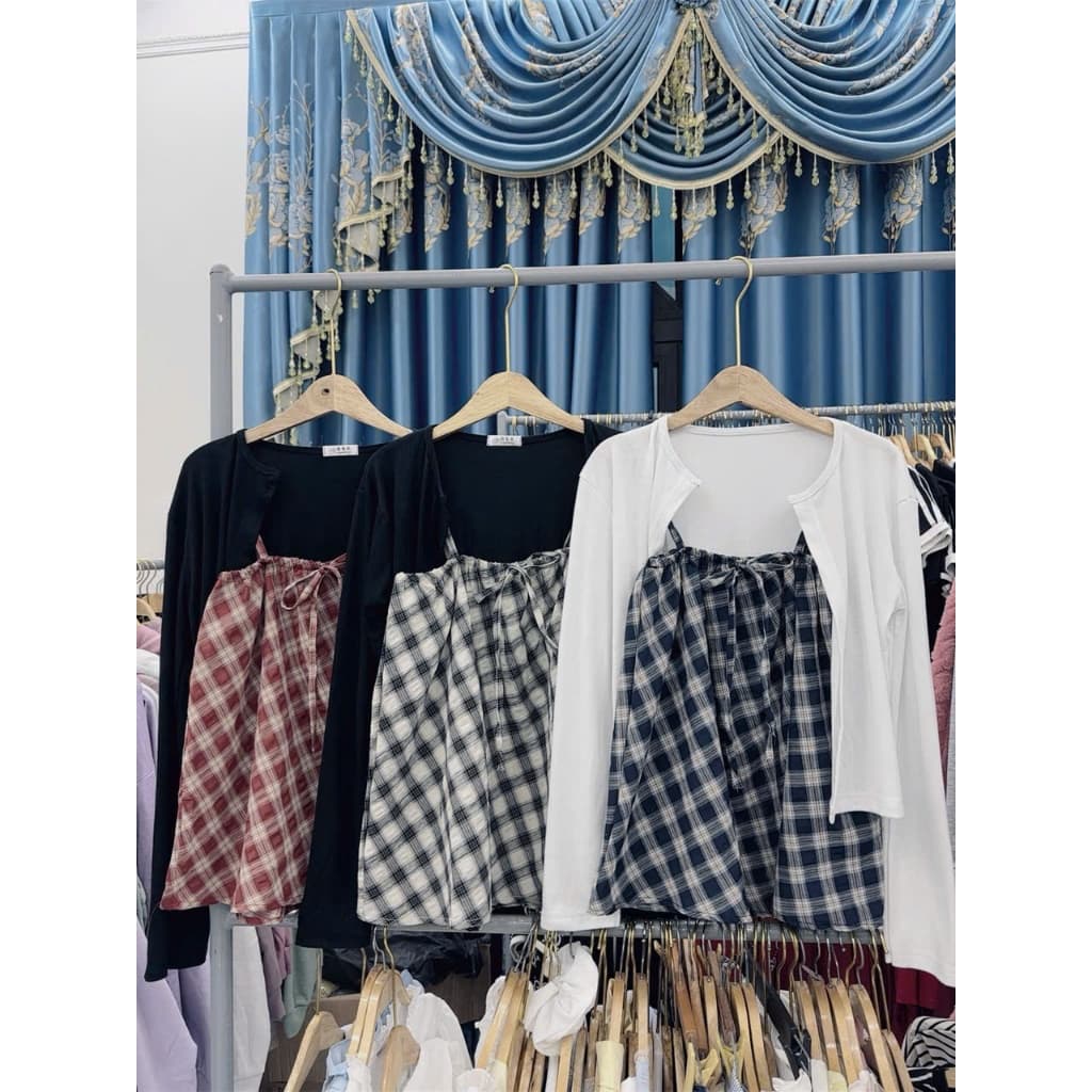 Set 2 áo gồm 2 dây và khoác cadigan phong cách hiện đại dưới 58kg