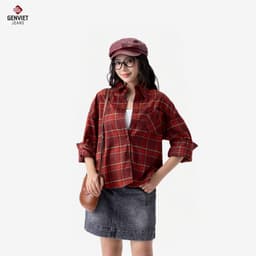 Áo sơ mi nữ kiểu dài tay GENVIET JEANS kẻ thô dáng suông vừa form basic dễ phối đồ 9140 2