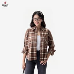 Áo sơ mi nữ kiểu dài tay GENVIET JEANS kẻ thô dáng suông vừa form basic dễ phối đồ 9140 4