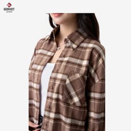 Áo sơ mi nữ kiểu dài tay GENVIET JEANS kẻ thô dáng suông vừa form basic dễ phối đồ 9140 5