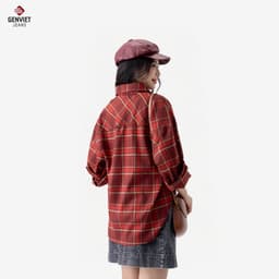 Áo sơ mi nữ kiểu dài tay GENVIET JEANS kẻ thô dáng suông vừa form basic dễ phối đồ 9140 3