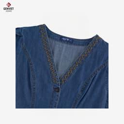 Váy denim nữ dáng xòe cổ V GENVIET JEANS thắt eo tôn dáng trẻ trung cotton USA cao cấp che bụng 9085 6