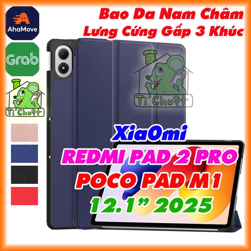 [Ảnh Thật] Bao Da MTB Xia0mi REDMI PAD 2 PRO - POCO PAD M1 12.1" 2025 Gấp 3 Khúc Lưng Cứng Có Nam Châm