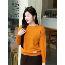 Áo len nữ cổ tròn Evalover mã 2605 phối logo, chất len ép mềm kiểu dáng xuông dễ mặc 1