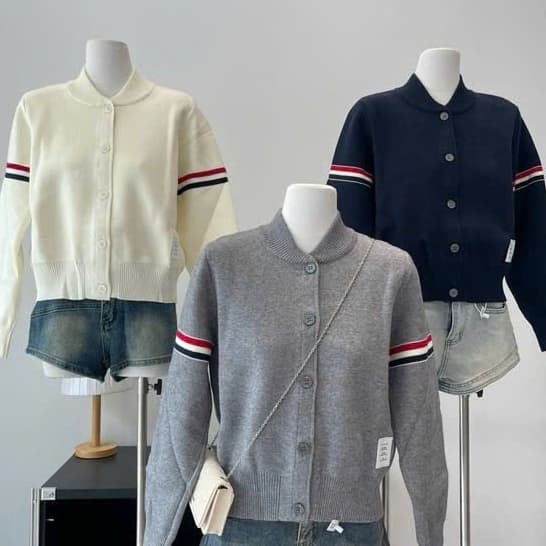 Áo cardigan nữ thời trang, Áo len & Cardigan Cổ Tròn Tay Kẻ Dễ Thương Phong Cách  Hàn Quốc Nhẹ Nhàng Chất vải nỉ hai da