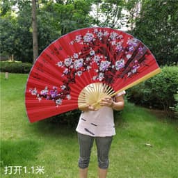 Hỏa tốc- Quạt trang trí treo tường cỡ lớn, Quạt giấy trang trí tường khổng lồ hình hoa đào đỏ 1