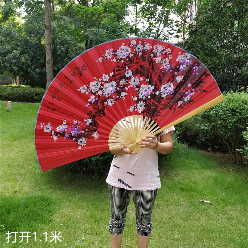Hỏa tốc- Quạt trang trí treo tường cỡ lớn, Quạt giấy trang trí tường khổng lồ hình hoa đào đỏ