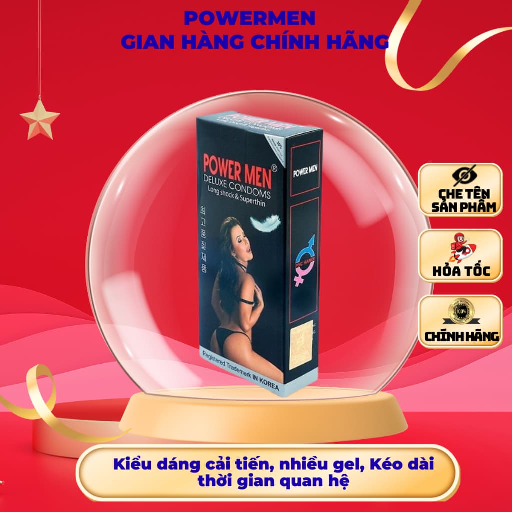 Bao Cao Su POWERMEN Superthin Longer, Siêu Mỏng – Kéo Dài Thời Gian, Hộp 12 cái