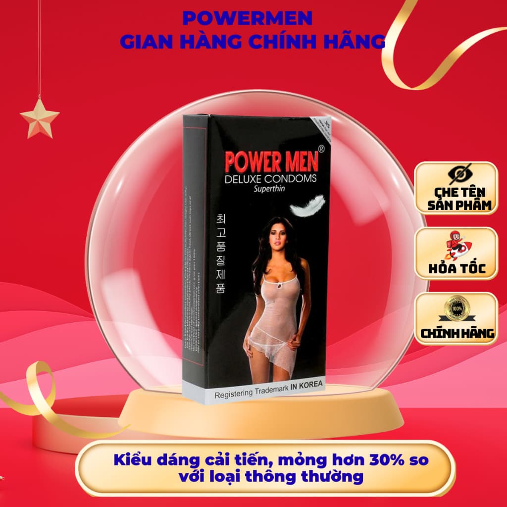 Bao Cao Su POWERMEN Superthin Siêu Mỏng, Co Giãn Tốt, Tạo Cảm Giác Chân Thật, Hộp 12 cái
