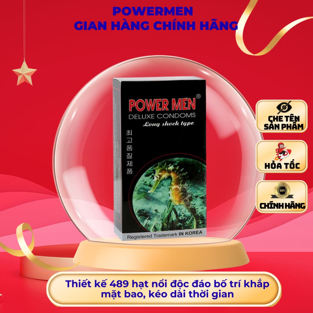 Bao Cao Su POWERMEN Longshock Cá Ngựa Xanh – Kéo Dài Thời Gian, Bôi Trơn Sẵn, Chính Hãng