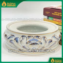Bát hương họa tiết sen, rồng vẽ vàng 24K Bát Tràng cao cấp - Lư hương, Bát nhang men lam vẽ vàng hàng Bát Tràng 6