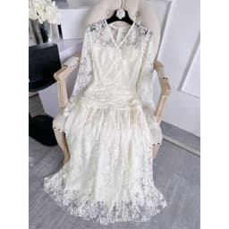 XUKADRESS_Váy ren dài dự tiệc, váy ren kem sang chảnh đính hoa 9