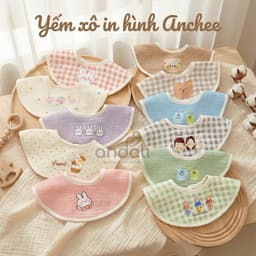 Yếm họa tiết Hàn cao cấp họa tiết in nhiệt, dáng cổ tròn, hoa, vuông đáng yêu chất liệu muslin 3