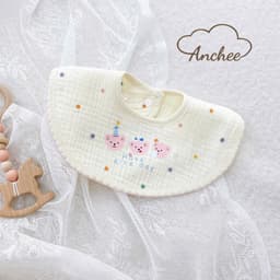 Yếm ăn dặm xô muslin Anchee cổ tròn cho bé – Mềm nhẹ, thấm hút tốt, nhiều mẫu xinh 3
