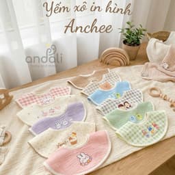 Yếm ăn dặm xô muslin Anchee cổ tròn cho bé – Mềm nhẹ, thấm hút tốt, nhiều mẫu xinh 2