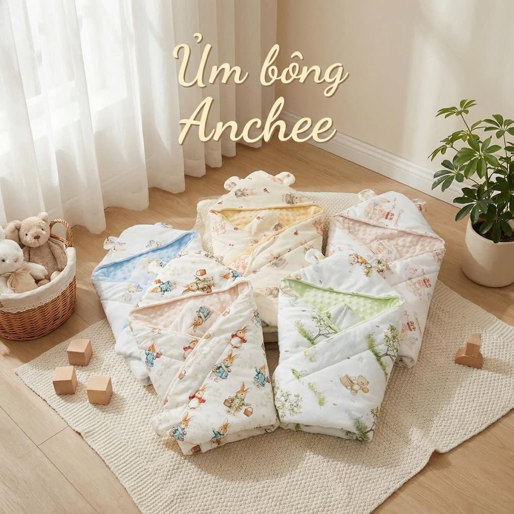 Ủ Choàng Trần Bông Cho Bé 80x80cm – Cotton Nỉ Hàn Cao Cấp, Nhung Hạt Giữ Nhiệt, Bông Organic Kháng Khuẩn