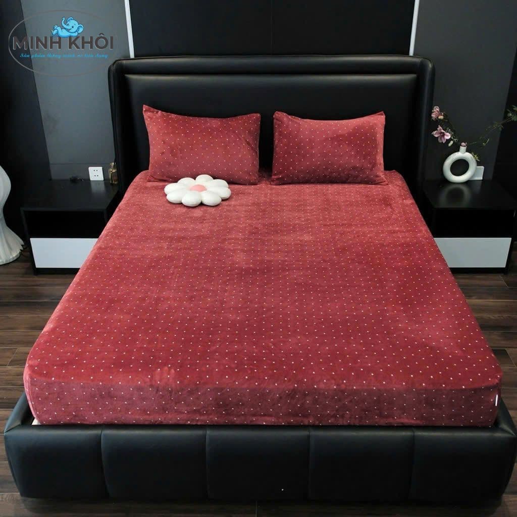 Bộ ga gối nỉ nhung mềm mại cao cấp cùng nhiều họa tiết chấm bi đa dạng (kèm 2 vỏ gối)