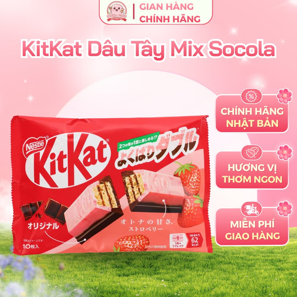 Bánh Kitkat NESTLE Vị Dâu tây Mix Socola Chính Hãng Nhật Bản (Gói 10 Thanh)