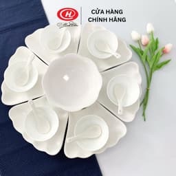 Bộ bát đĩa cúng gia tiên hoa mặt trời Sứ Minh Châu cao cấp - Họa tiết hoa sen cá chép đỏ (Hoa 57) 6