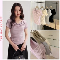 𝑨𝒏𝒏 𝑺𝒕𝒖𝒅𝒊𝒐 [𝑻𝒉𝒆𝑴𝒂𝒚 x 𝐖𝐆𝐖𝐄] Áo Thun Cổ Đổ Nữ Tay Ngắn WG.WE 8835, Áo Thun Trễ Vai Trơn Basic Coton Mềm Co Giãn 1