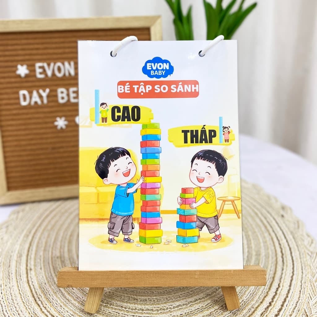 Thẻ Flash EVON BABY dạy bé tập nói - Bé tập so sánh - CAO THẤP