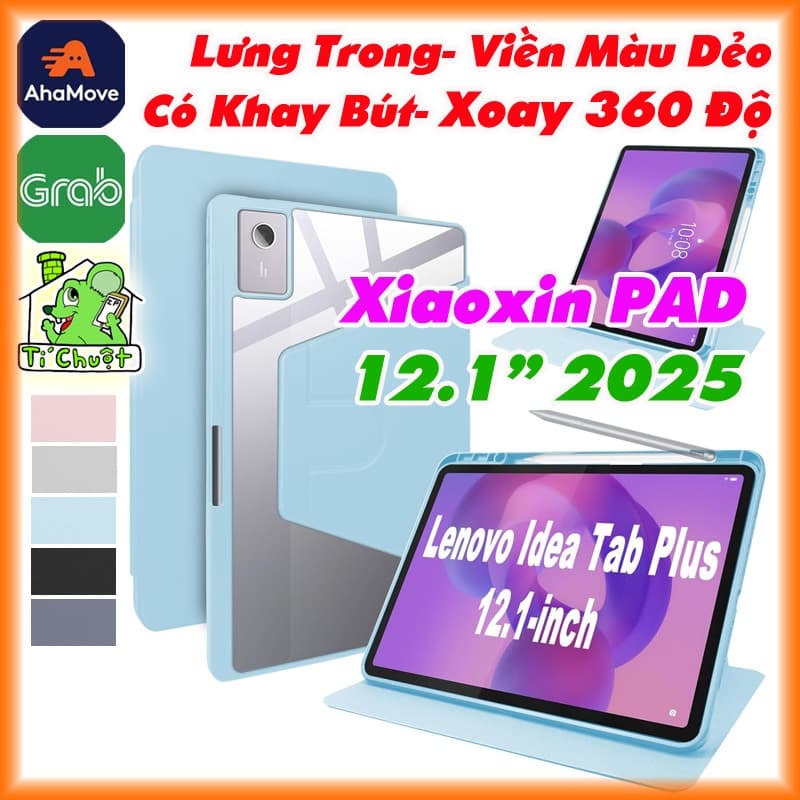[Xoay 360 Độ] Bao Da MTB Lenovo IDEA TAB PLUS/ K12/ Xiaoxin PAD 12.1" 2025 TB365FC Lưng Cứng Trong Suốt Viền Dẻo