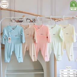 Combo 3-5 Bộ Quần Áo Sơ Sinh Dài Tay Happy Cạp Cao Màu Chất Vải Petit Bamboo Thấm Hút Cho Bé sơ sinh 4