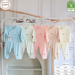 Combo 3-5 Bộ Quần Áo Sơ Sinh Dài Tay Happy Cạp Cao Màu Chất Vải Petit Bamboo Thấm Hút Cho Bé sơ sinh 1