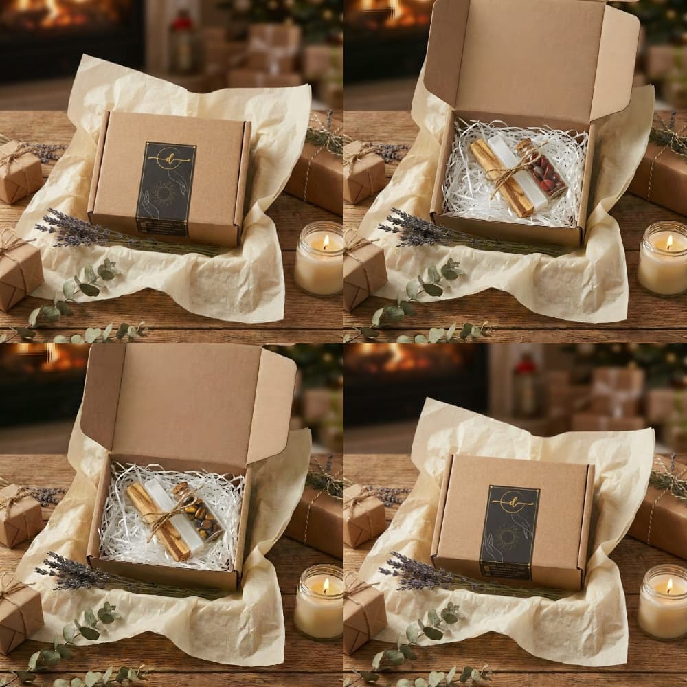 Set Quà Thanh Tẩy Theo Mệnh - Palo Santo + Selenite + Hũ Đá Rung Bóng TAROT ĐỒNG TÂM Có Hộp, Giấy Vụn, Dây Thừng
