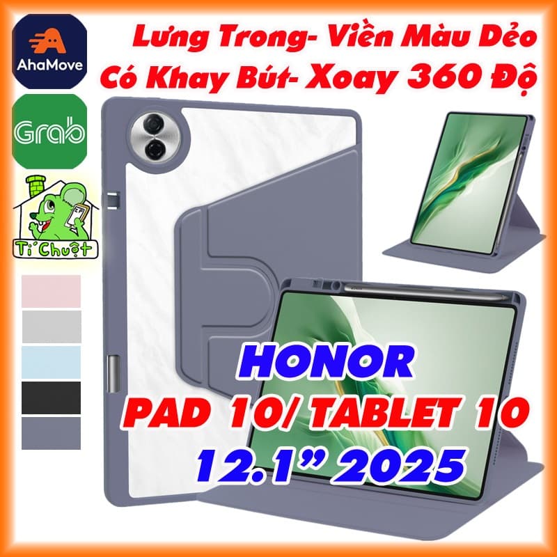 [Xoay 360 Độ] Bao Da MTB HONOR TABLET PAD 10 12.1" 2025 Lưng Cứng Trong Suốt Viền Dẻo