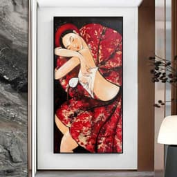 Tranh treo tường cô gái và hoa sen khổ dọc decor khách sạn decor theo yêu cầu 50 x 100 cm 3