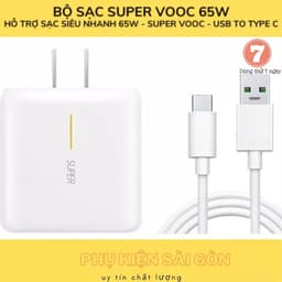 Sạc Nhanh Oppo  65W Super VOOC Type C, Củ Sạc Nhanh 65w + Dây Cáp Sạc cho Oppo, Realme 6