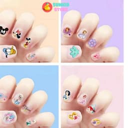 Dán móng tay giả trẻ em có gắn keo và tấm sticker dán móng hình công chúa cho bé, Quà tặng cho bé gái 6