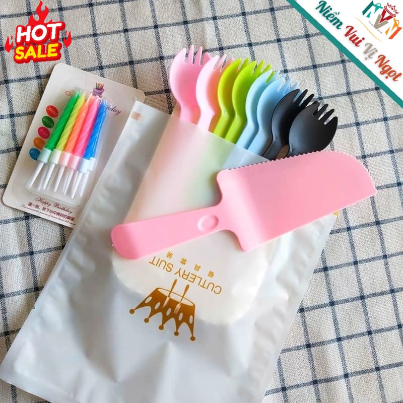 Set Dao Nĩa Dụng Cụ Cắt Chia Bánh Kem, Nĩa, Nến, Dĩa Giấy, Xẻng Bánh Sinh Nhật