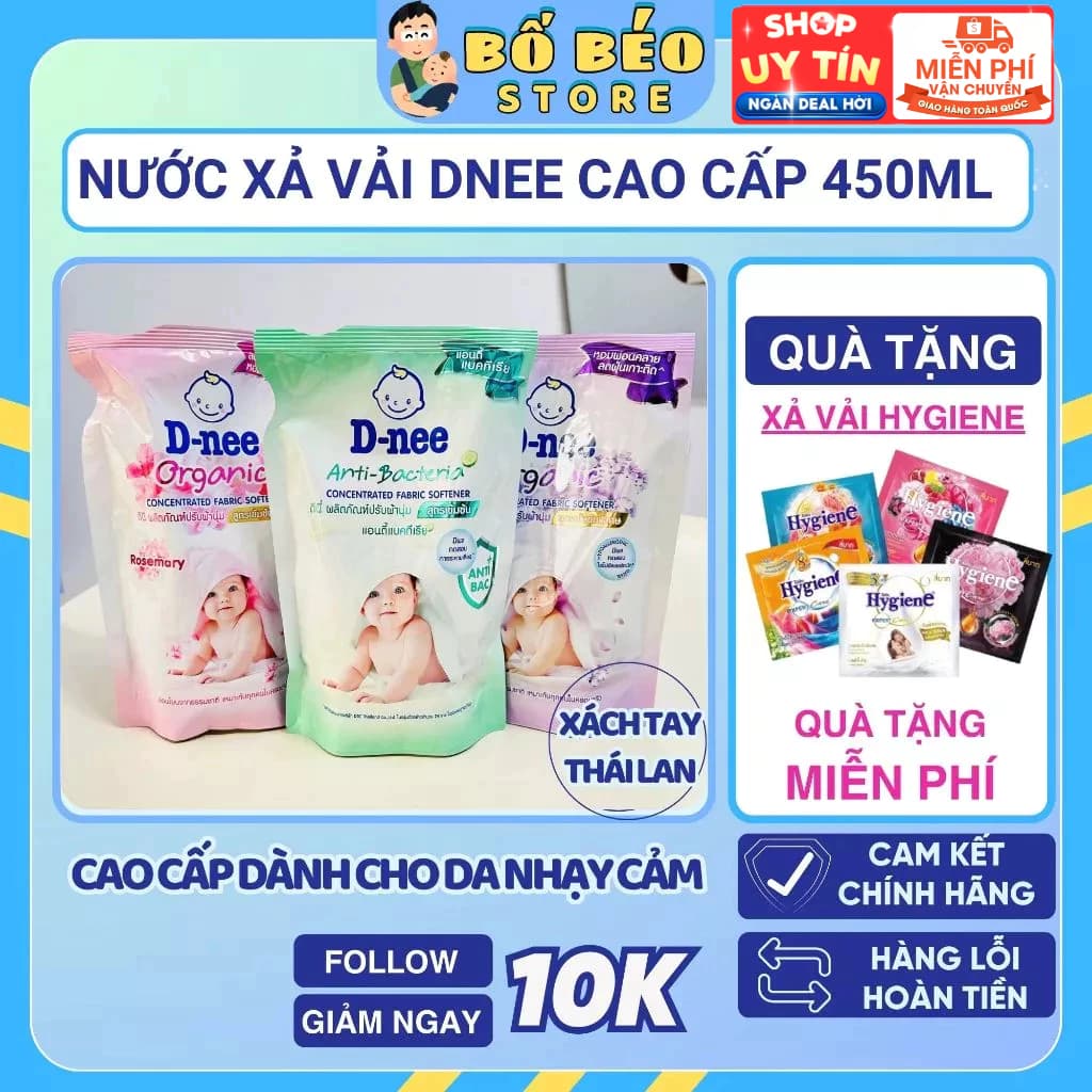Nước xả vải D-nee Organic Thái Lan Chính Hãng Đậm Đặc Cao Cấp Dành Cho Da Nhạy Cảm 450ml