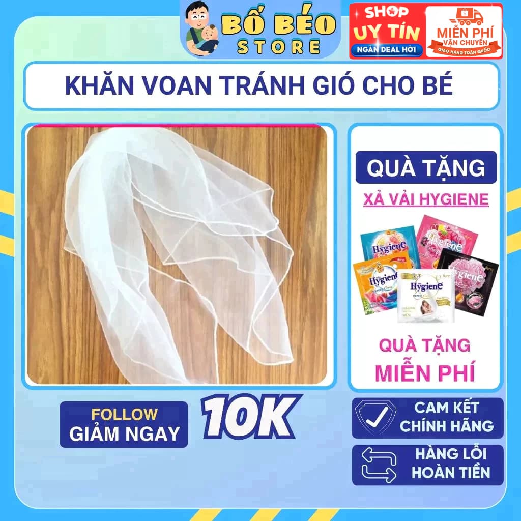 Khăn Voan Che Mặt Bé Chống Nắng Kích Thước 65x75cm