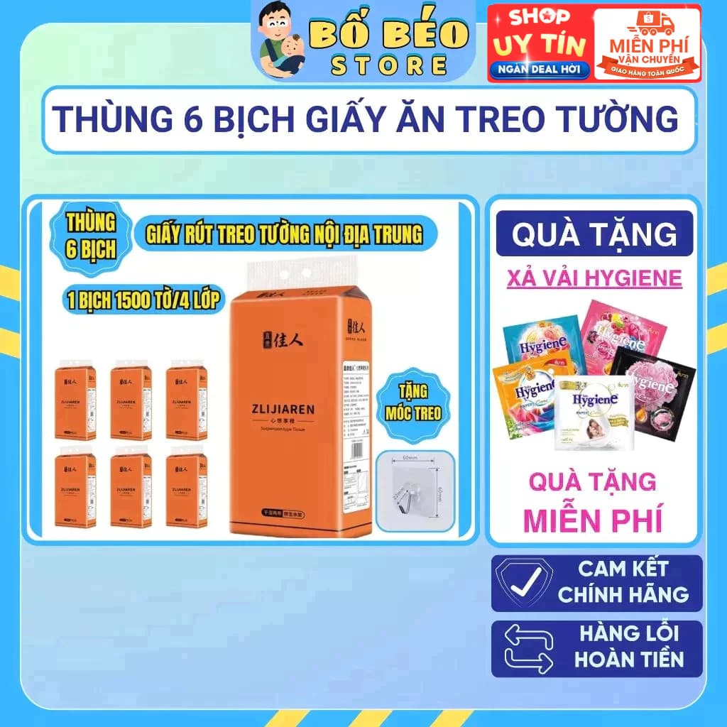 Giấy Ăn Rút Cao Cấp  Nội Địa Trung Thùng 6 Gói Lớn 1 Bịch 1500 Tờ 4 Lớp Dai Dày Dặn