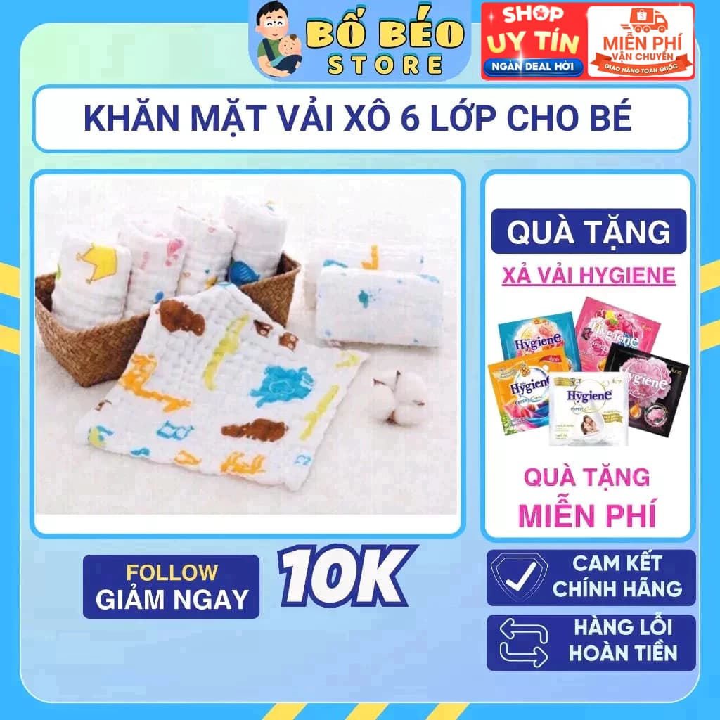 Khăn Xô Sữa Nhăn 6 Lớp Mềm Mại, Hút Ẩm Tuyệt Vời Cho Trẻ Em