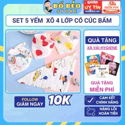 Set 5 Chiếc Khăn Yếm Tam Giác  Vải Xô 4 Lớp  Xuất Nhật Có Cúc Bấm Cho Bé 1