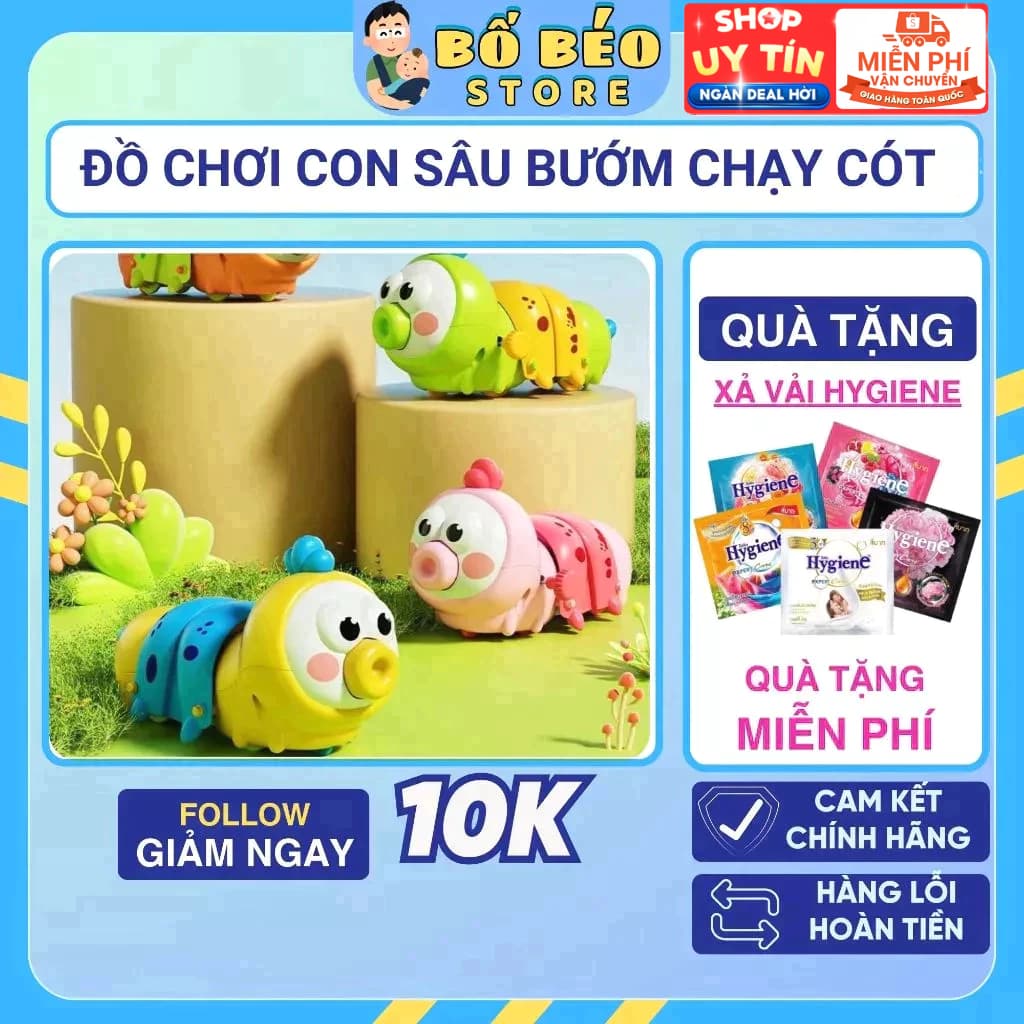 Đồ chơi con sâu bướm chạy cót size lớn, miệng thu vào ngộ nghĩnh, đồ chơi tăng cường vận động tinh cho bé, nhựa ABS