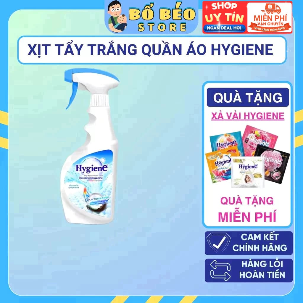 Xịt Tẩy Trắng Quần Áo Hygiene - Nước Tẩy Quần Áo Trắng Và Màu Tẩy Nhanh Vết Bẩn Thái Lan 500ml