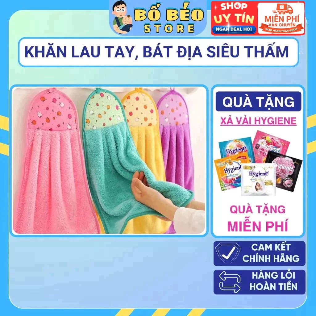 Khăn Lau Tay, Lau Bát Chén Đĩa Nhà Bếp Dày Dặn Đa Năng Sợi Cotton Siêu Thấm Hút Nước 2 Mặt