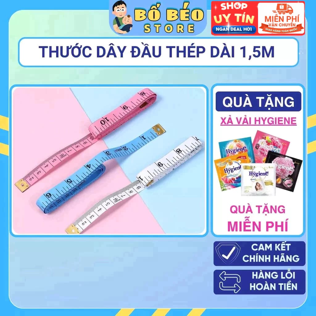 Thước Dây Đầu Thép H4 Đo Vòng Bụng Eo 3 Vòng Kiểm Tra Sức Khỏe Đo Quần Áo May Đồ Dài 1,5m