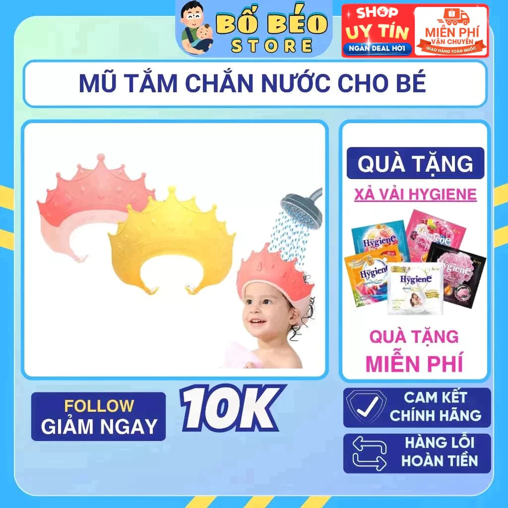 Mũ gội đầu chắn nước vương miện cho bé nhựa PP, có thể điều chỉnh vòng đầu