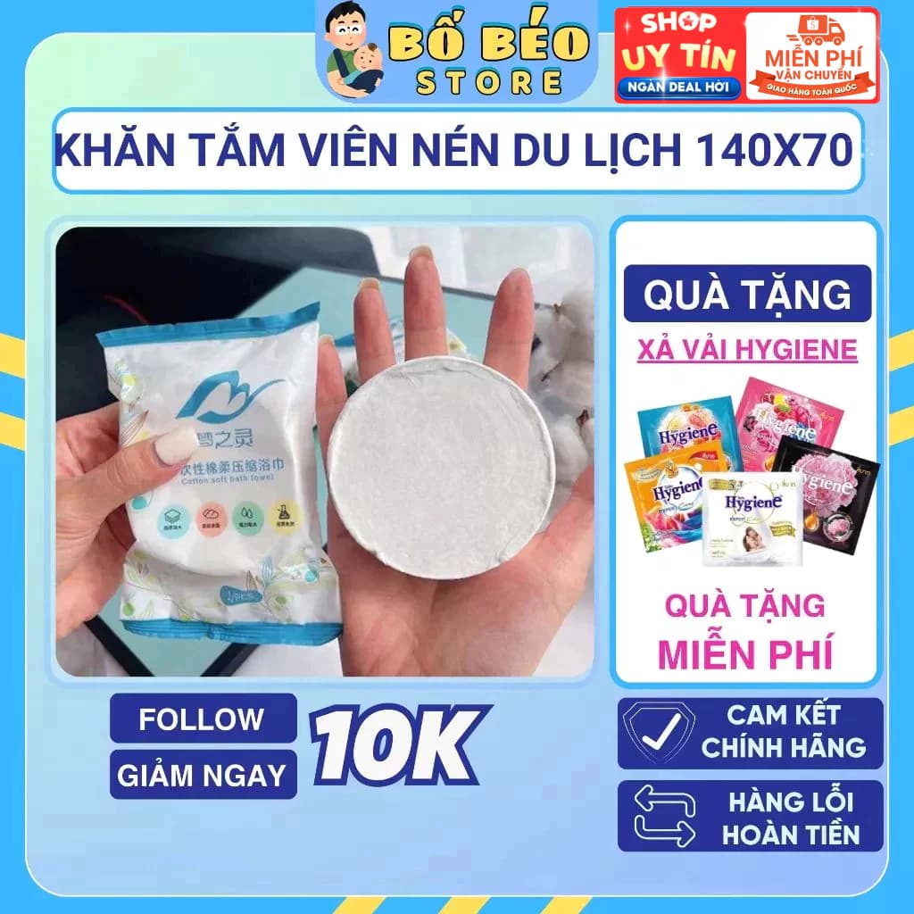 Khăn Tắm Viên Nén Du Lịch Size 70x140cm Nhỏ Gọn, Siêu Tiện Lợi Làm Từ Cotton, Sử Dụng Nhiều Lần
