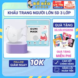 [Gói 10 Chiếc- Màu Trắng]Khẩu trang 5D Gumi 3 lớp mask kháng khuẩn lọc bụi PM 2.5M 1
